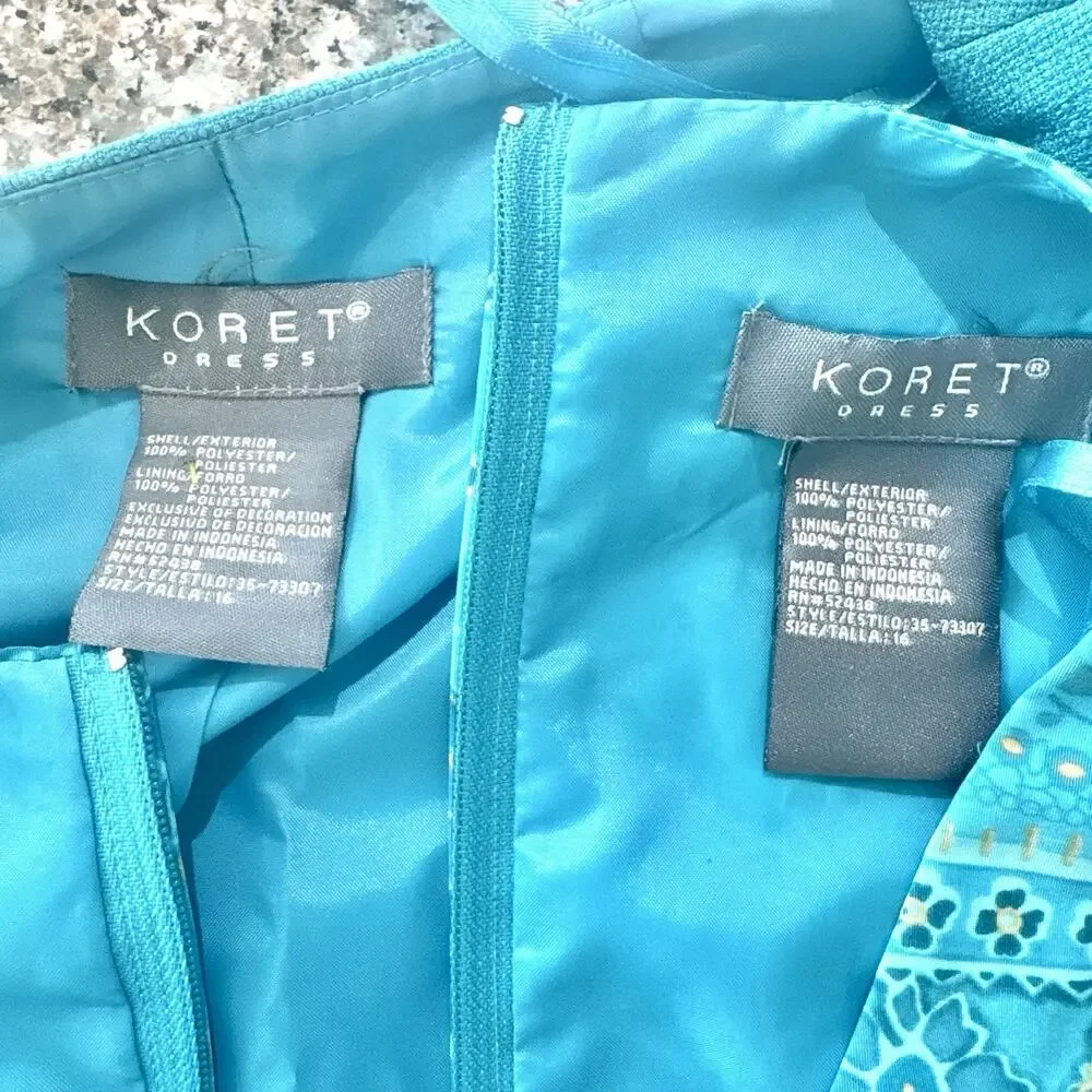 Koret Dress Turquoise Floral Maxi Dress Jacket Set Embroidered 2 Piece Womens 16